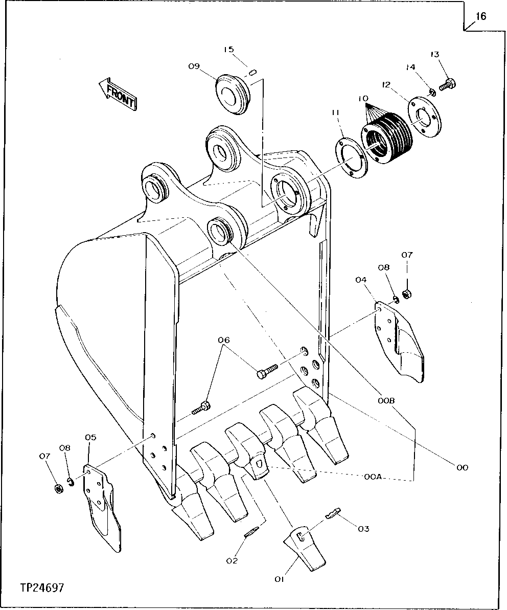 Схема запчастей John Deere 90D - 150 - BUCKET (.55 CUBIC METER) 3302 Bucket With Teeth