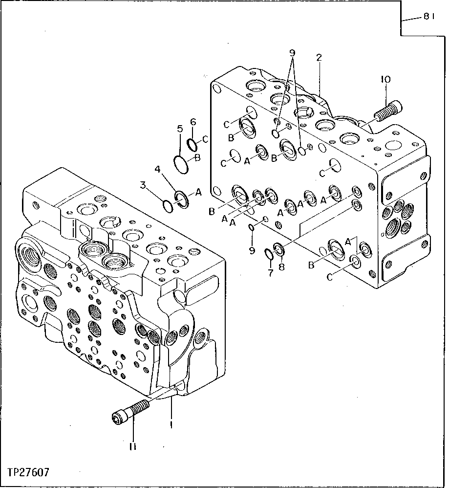 Схема запчастей John Deere 90D - 178 - CONTROL VALVE PROPEL SECTION 3360 HYDRAULIC SYSTEM