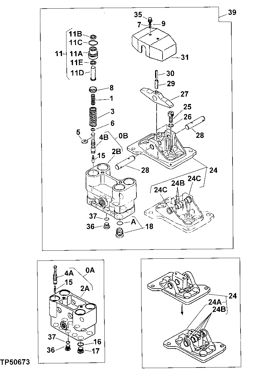 Схема запчастей John Deere 90D - 203 - PROPEL AND STABILIZER PILOT VALVE 3360 HYDRAULIC SYSTEM
