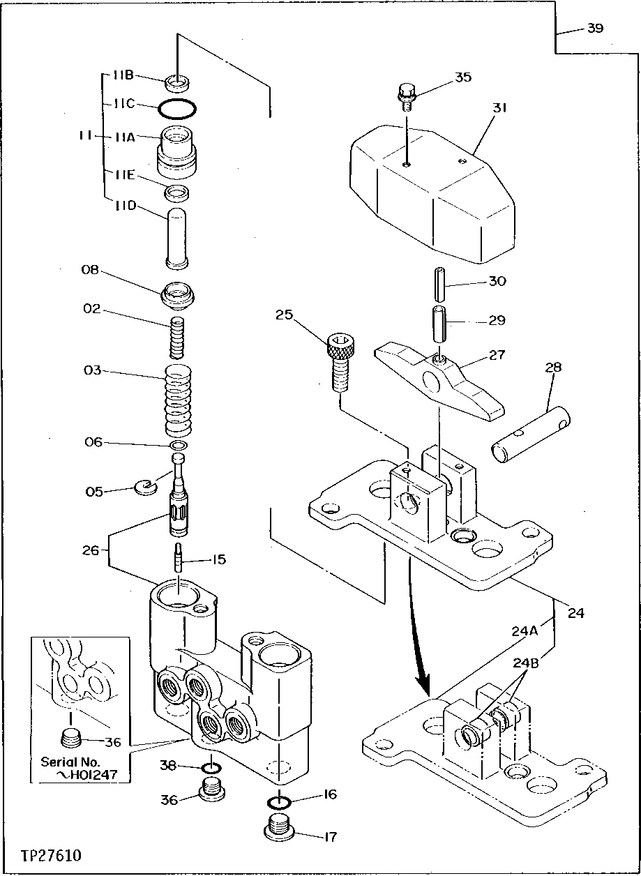 Схема запчастей John Deere 90D - 204 - AUXILIARY FUNCTION PILOT VALVE 3360 HYDRAULIC SYSTEM
