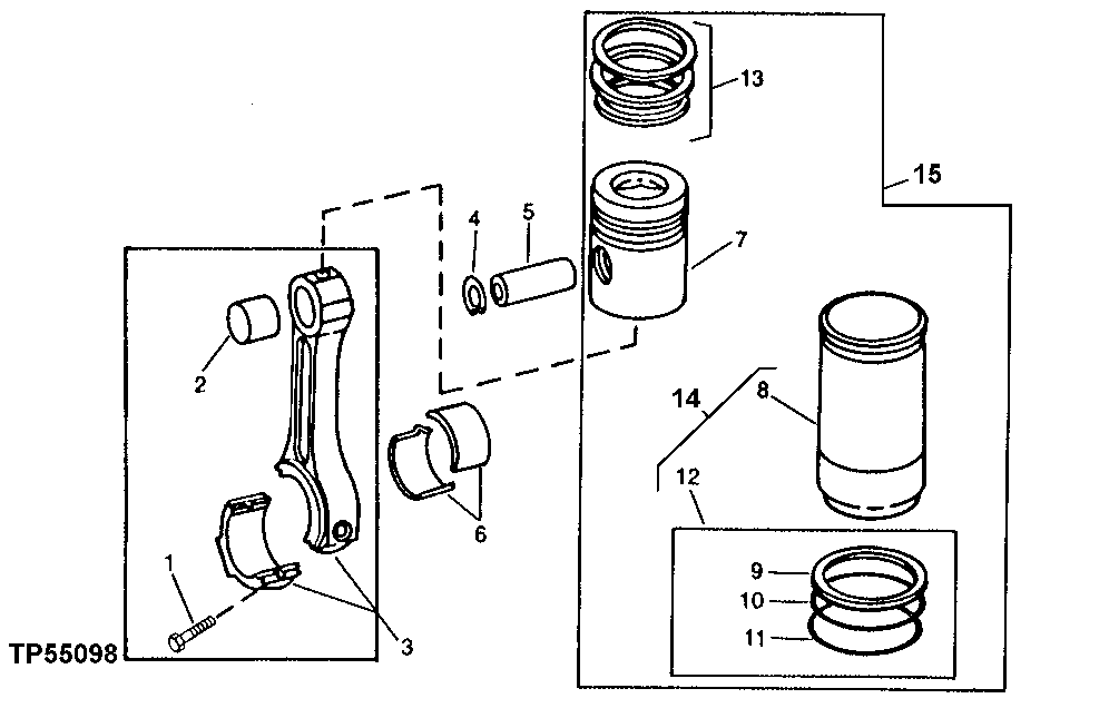 Схема запчастей John Deere 90D - 20 - CONNECTING ROD, PISTON, RINGS AND LINER 0403 CONNECTING RODS AND PISTONS