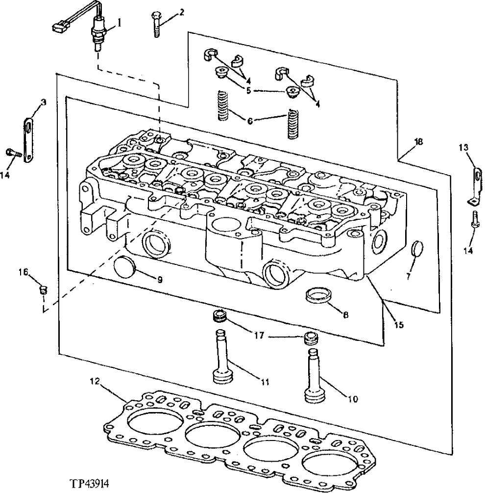 Схема запчастей John Deere 90D - 33 - CYLINDER HEAD, HEAD GASKET AND VALVES (300000 - ) 0409 CYLINDER HEAD AND VALVES