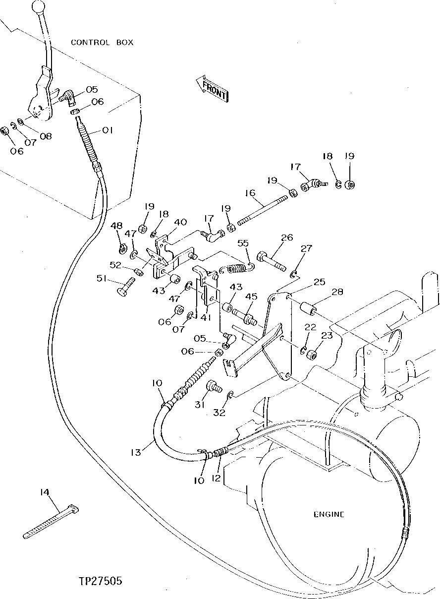Схема запчастей John Deere 90D - 64 - ENGINE SPEED CONTROL LINKAGE 0515 SPEED CONTROLS AND MANUAL FUEL SHUT-OFF LINKAGE