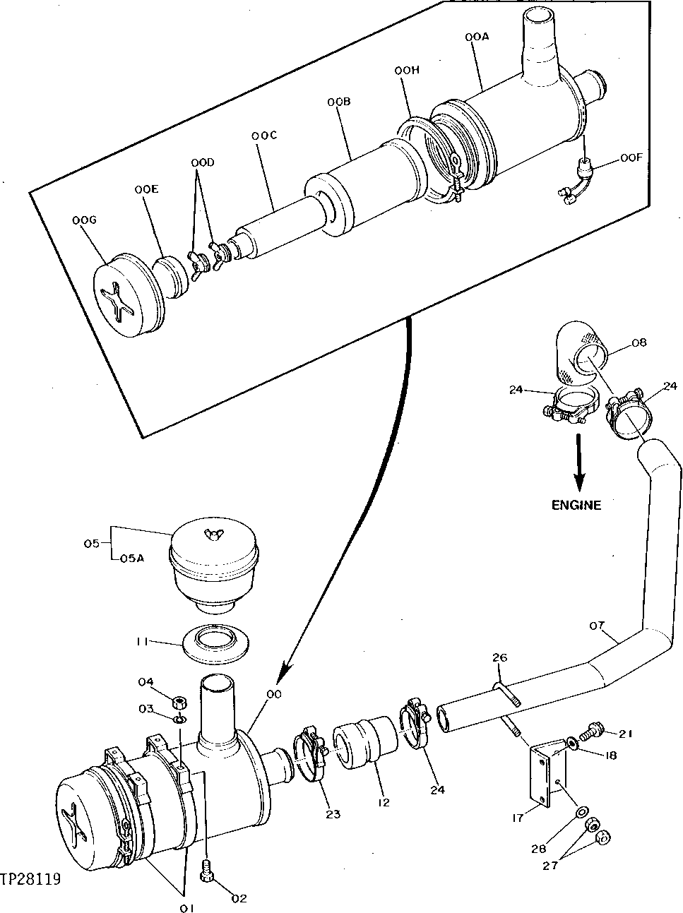 Схема запчастей John Deere 90D - 66 - AIR CLEANER 0520 INTAKE SYSTEM