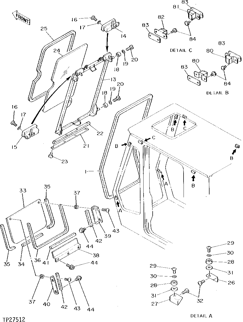 Схема запчастей John Deere 90D - 97 - CAB COMPONENTS 1810 OPERATOR ENCLOSURE