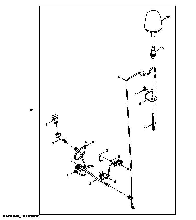 Схема запчастей John Deere 90D - 102 - Rear Cab Beacon Light 1810 OPERATOR ENCLOSURE