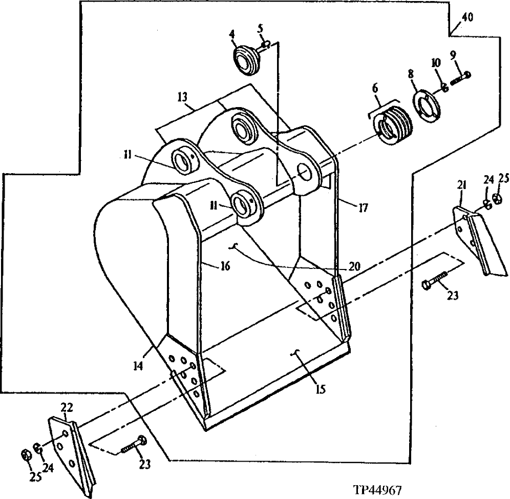 Схема запчастей John Deere 90D - 141 - GENERAL PURPOSE BUCKET (ALSO ORDER BUCKET TOOTH ASSEMBLIES) 3302 BUCKETS, TEETH, SHANKS AND SIDE CUTTERS