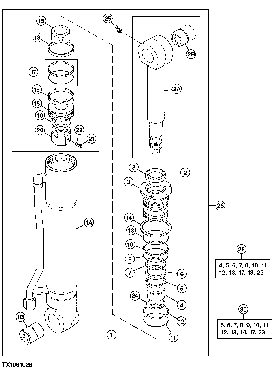 Схема запчастей John Deere 90D - 171 - ARM CYLINDER 3365 HYDRAULIC CYLINDERS