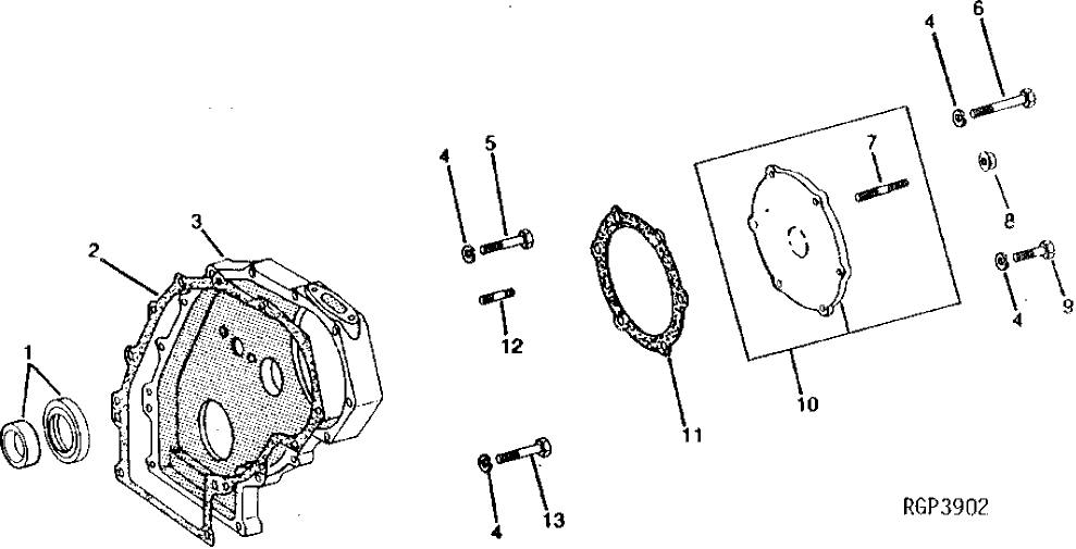 Схема запчастей John Deere 92DLC - 2 - TIMING GEAR COVER AND ACCESS COVER 402 - ENGINE 4
