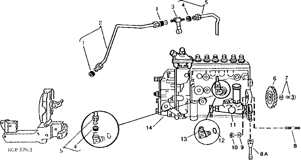 Схема запчастей John Deere 92DLC - 6 - FUEL INJECTION PUMP AND OIL LUBE LINES 413 - ENGINE 4