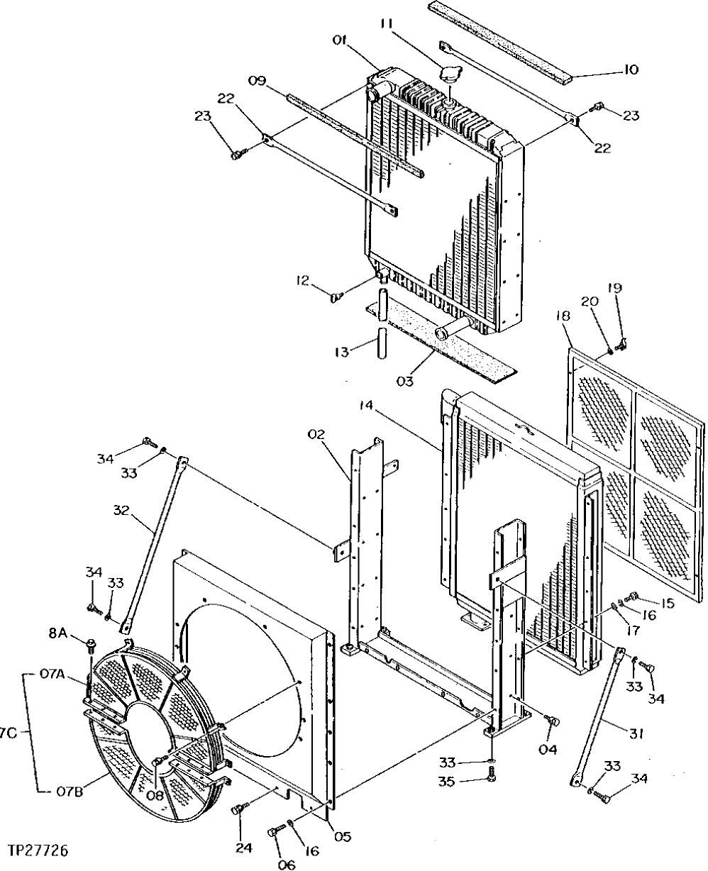 Схема запчастей John Deere 92DLC - 4 - RADIATOR, OIL COOLER AND FAN GUARD 510 - ENGINE AUXILIARY SYSTEM 5