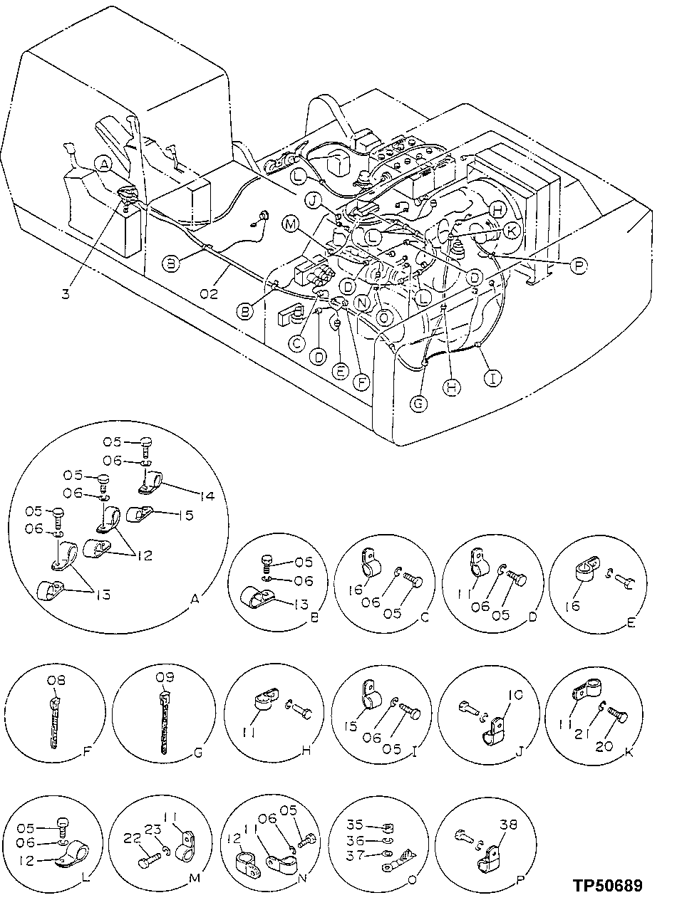 Схема запчастей John Deere 92DLC - 16 - WIRING HARNESS CLAMPS 1674 - ELECTRICAL SYSTEM 16