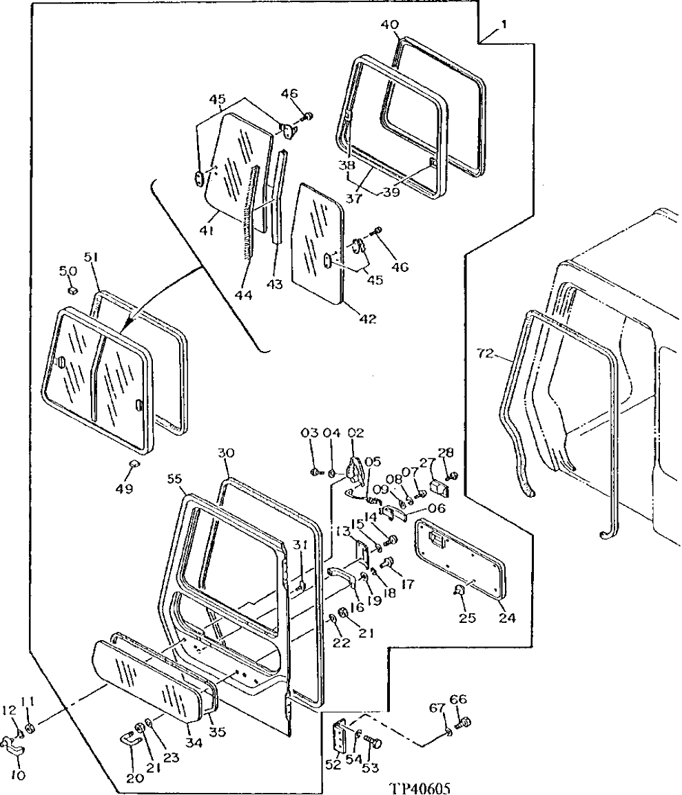 Схема запчастей John Deere 92DLC - 12 - CAB DOOR ASSEMBLY 1810 - OPERATORS STATION 18