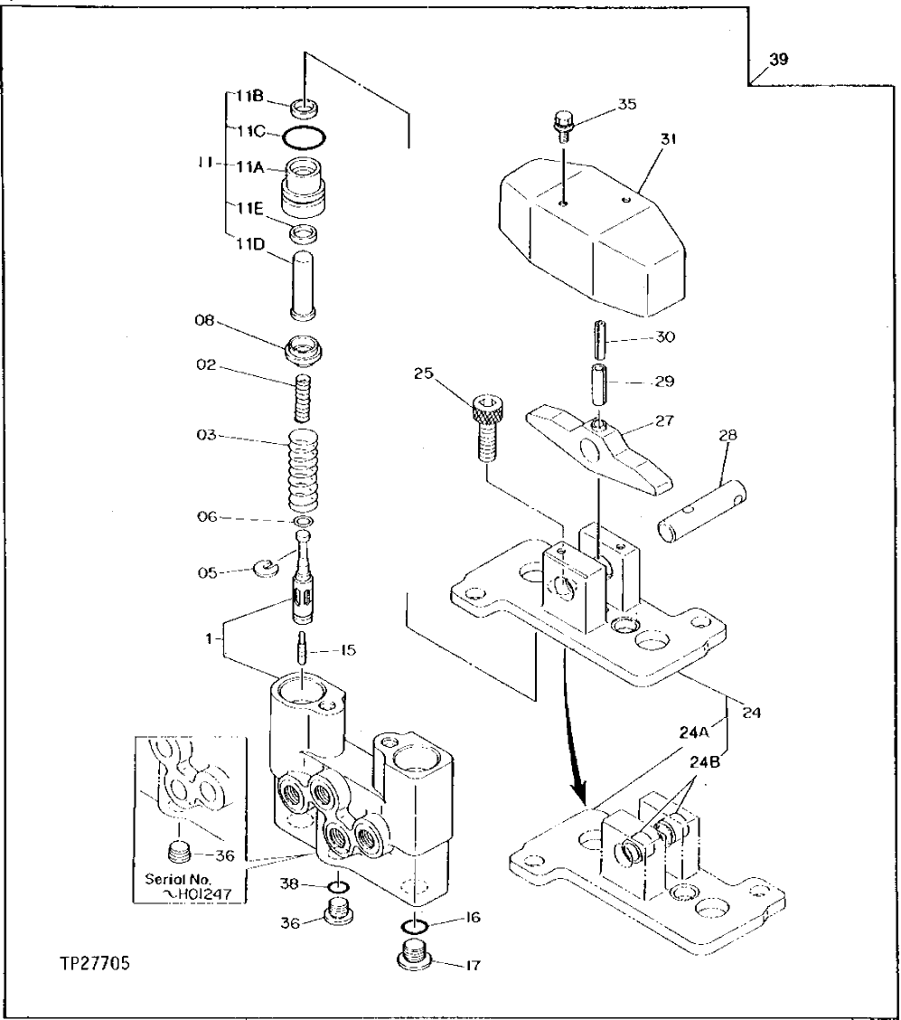 Схема запчастей John Deere 92DLC - 22 - AUXILIARY FUNCTION PILOT VALVE 3360 - EXCAVATOR 33