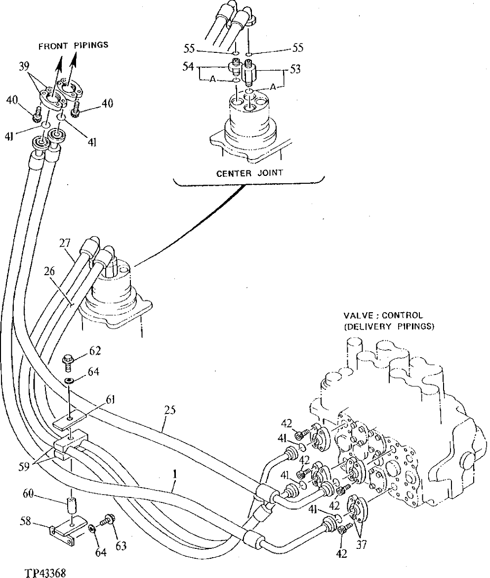 Схема запчастей John Deere 92DLC - 66 - HIGH PRESSURE HYDRAULIC HOSES AND LINES 3360 - EXCAVATOR 33
