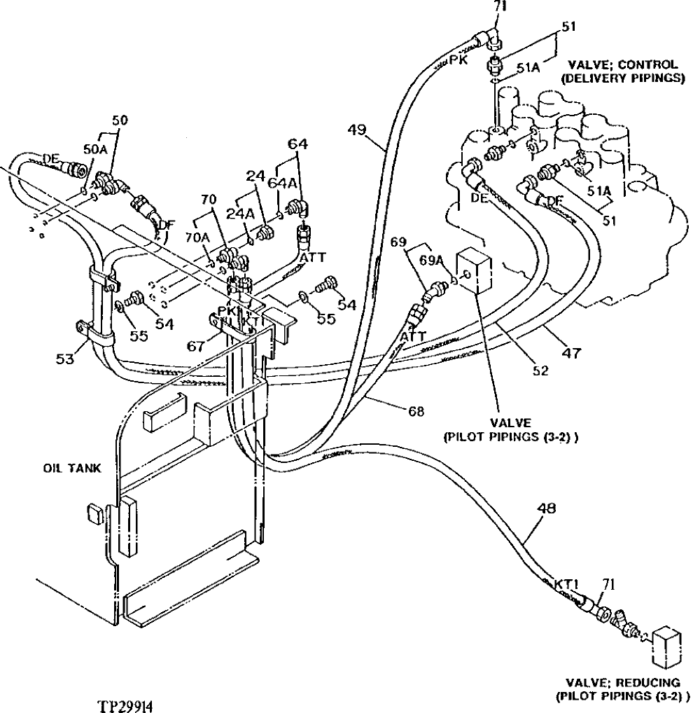Схема запчастей John Deere 92DLC - 80 - PILOT HYDRAULIC HOSES 3360 - EXCAVATOR 33