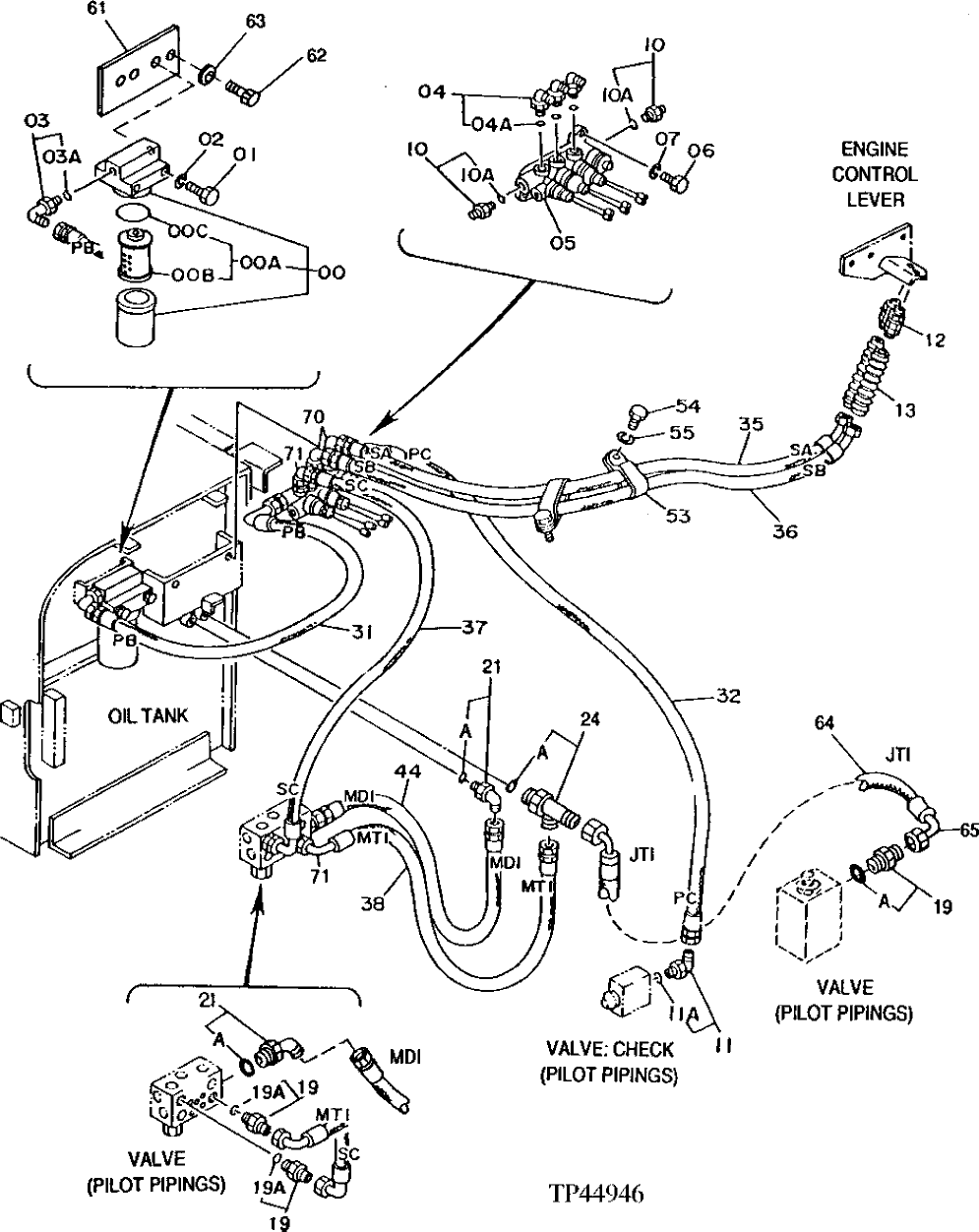 Схема запчастей John Deere 92DLC - 84 - PILOT HYDRAULIC HOSES 3360 - EXCAVATOR 33