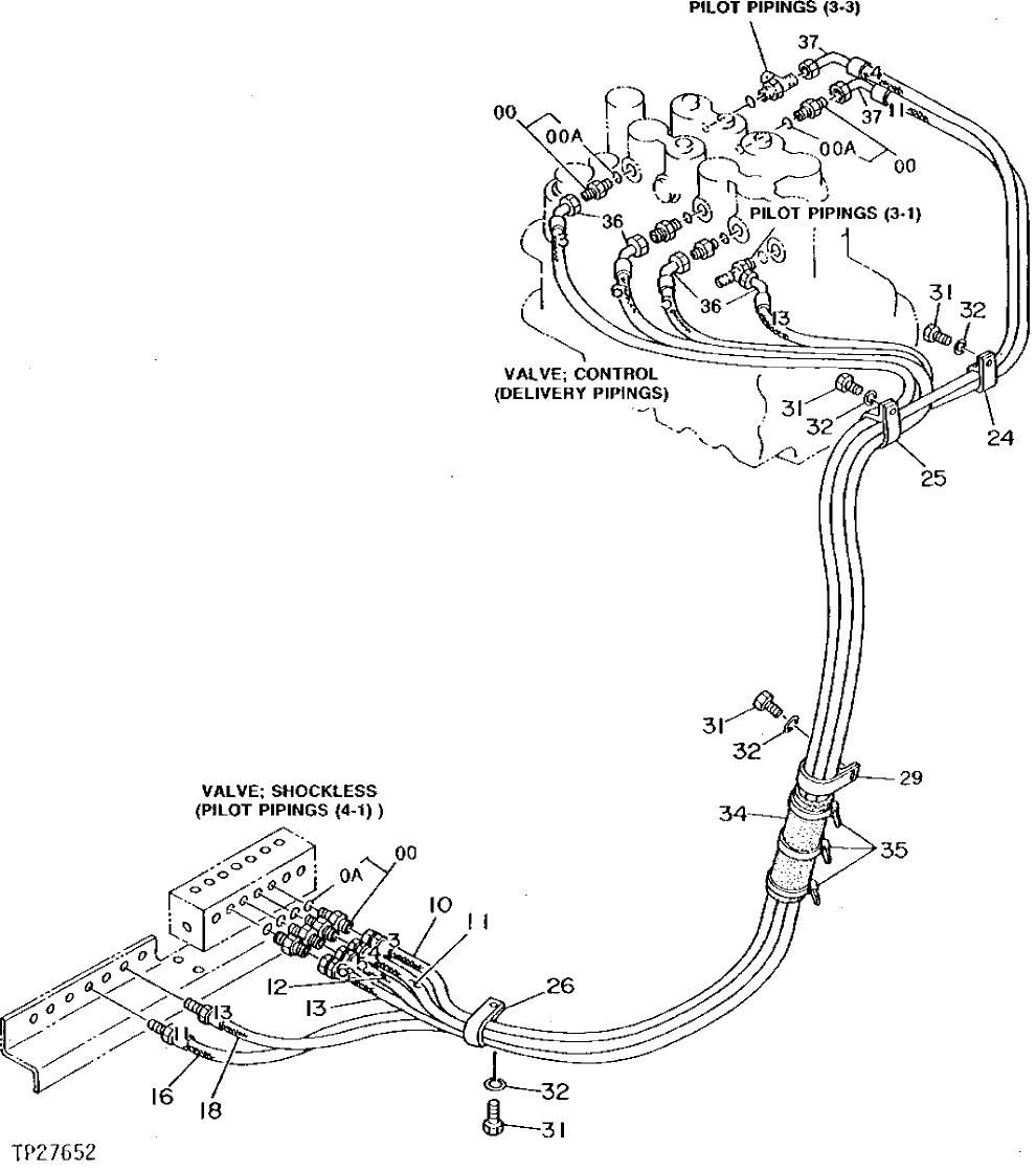 Схема запчастей John Deere 92DLC - 100 - PILOT HYDRAULIC HOSES AND LINES 3360 - EXCAVATOR 33