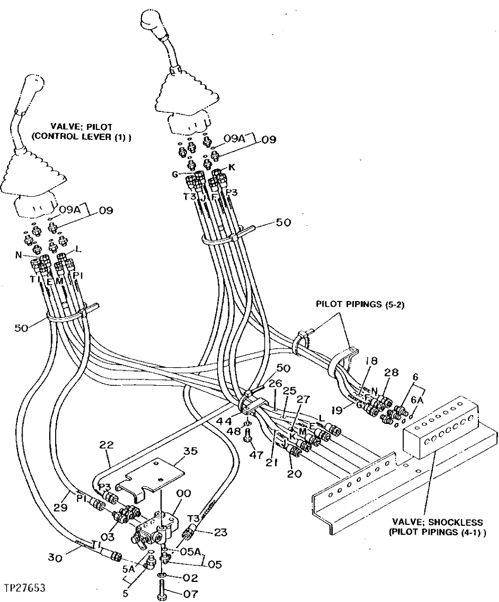 Схема запчастей John Deere 92DLC - 102 - PILOT HYDRAULIC HOSES AND LINES 3360 - EXCAVATOR 33