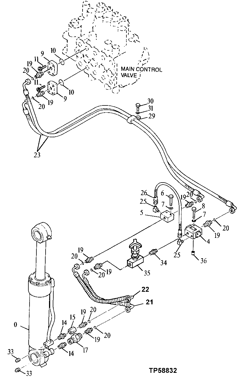 Схема запчастей John Deere 92DLC - 110 - HYDRAULIC COUNTERWEIGHT REMOVAL HIGH-PRESSURE HOSES 3360 - EXCAVATOR 33