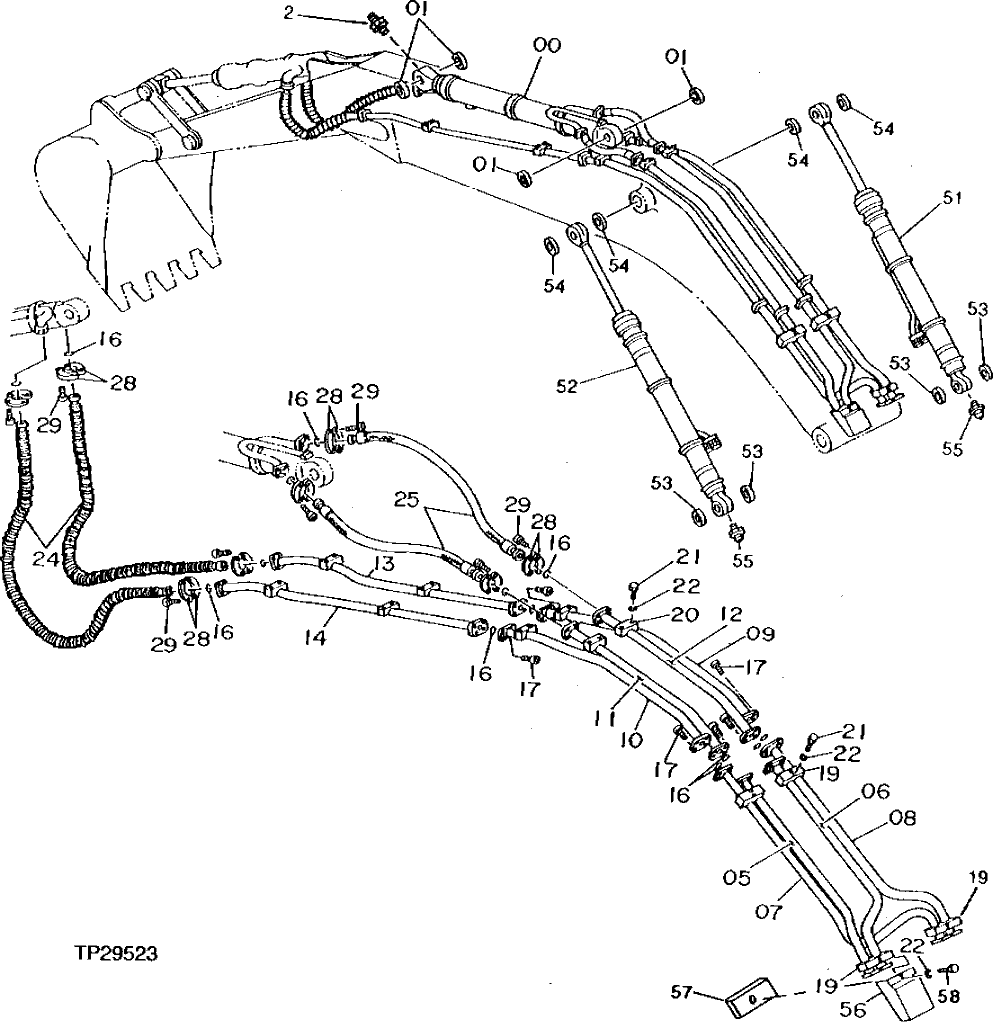 Схема запчастей John Deere 92DLC - 116 - ARM, BOOM AND BUCKET HOSES AND LINES 3360 - EXCAVATOR 33
