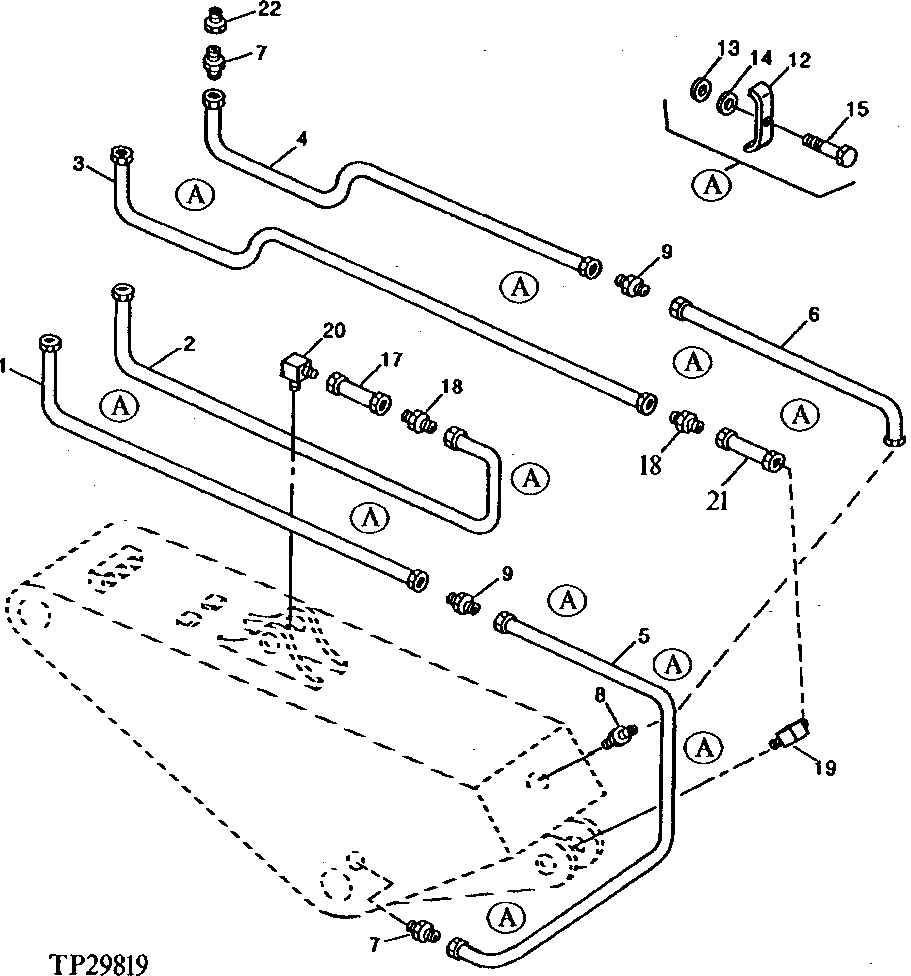 Схема запчастей John Deere 92DLC - 122 - PIPING FOR 1210" (3.9 METER) ARM 3360 - EXCAVATOR 33