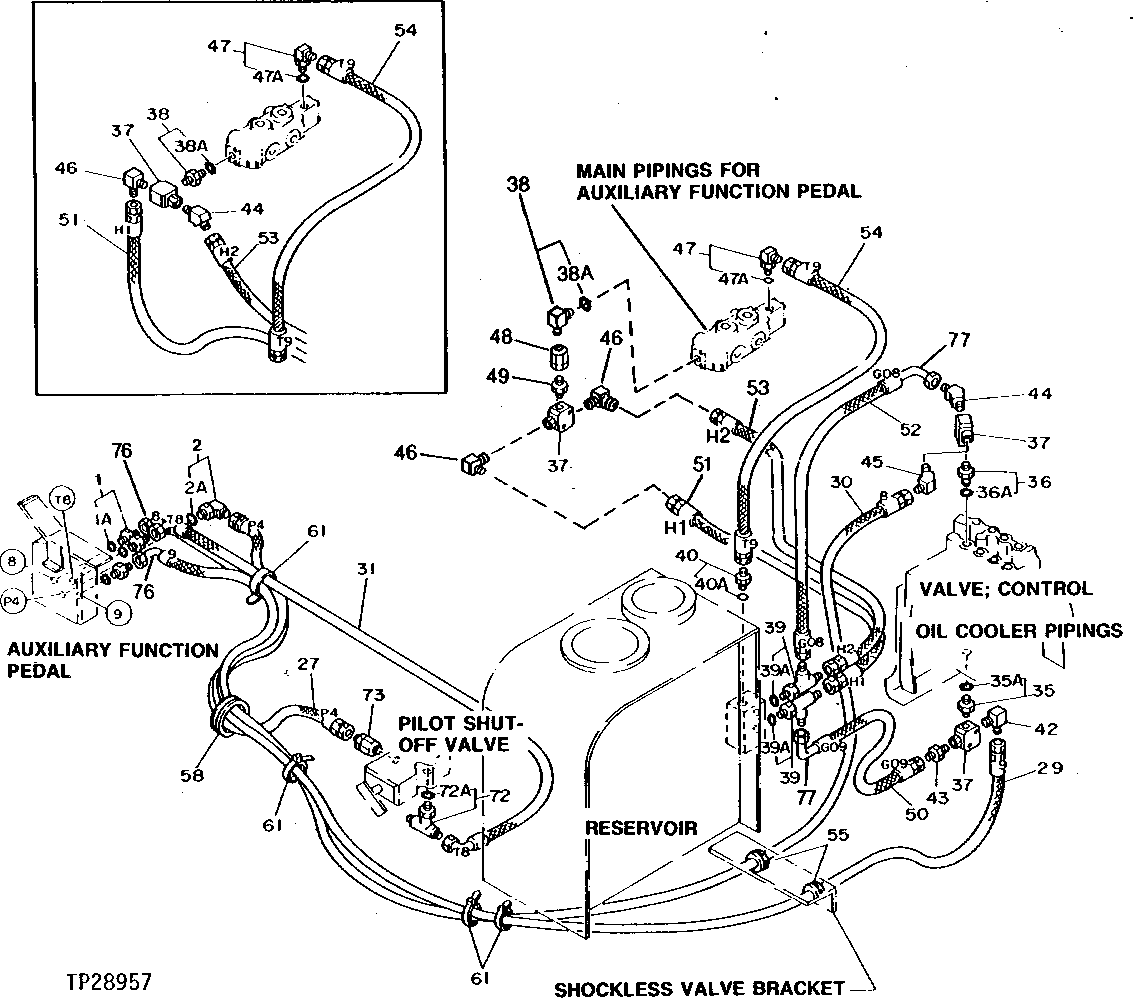 Схема запчастей John Deere 95D - 50 - AUXILIARY FUNCTION PILOT HOSES AND LINES 3360 - EXCAVATOR 33
