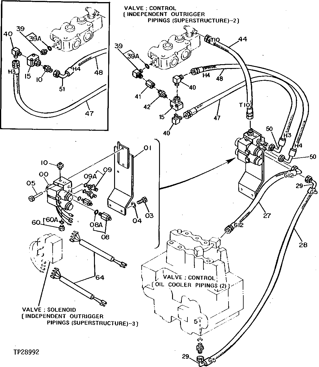 Схема запчастей John Deere 95D - 62 - INDEPENDENT STABILIZER HYDRAULIC HOSES AND LINES 3360 - EXCAVATOR 33