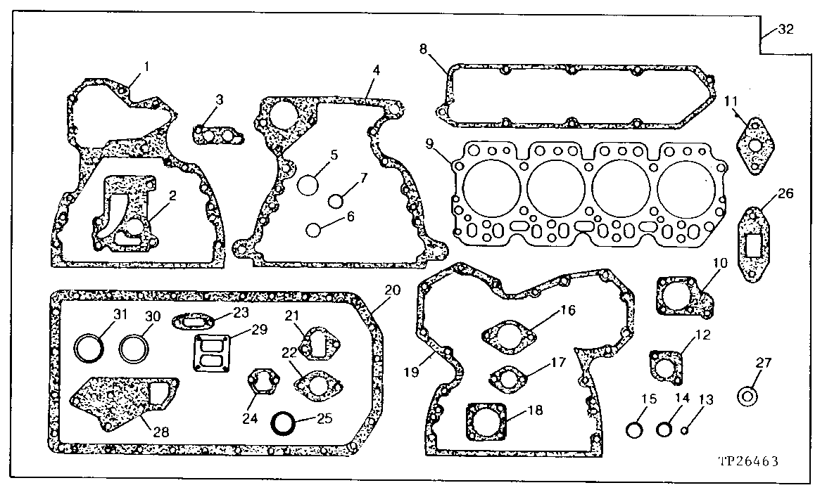Схема запчастей John Deere 95D - 2 - ENGINE OVERHAUL GASKET SET 452 - ENGINE 4