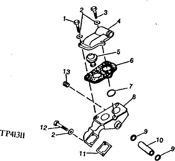 Схема запчастей John Deere 90E - 51 - Engine Thermostat Housing, Thermostat and Gasket 0418 Thermostats, Housing & Water Piping 4045TT009 4045TT009