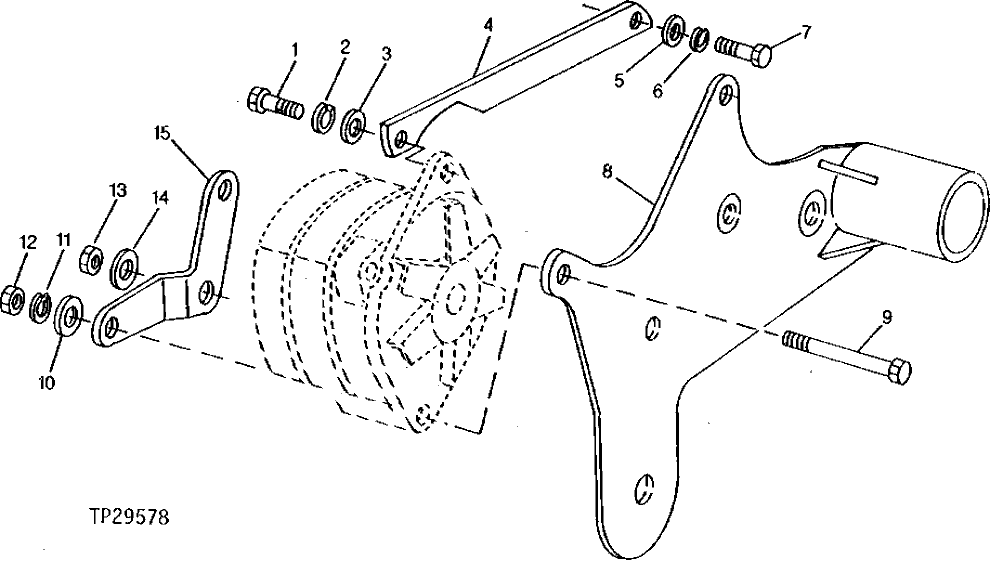 Схема запчастей John Deere 90E - 57 - Alternator Mounting Brackets 0423 Alternator And Generator Mounting 4045TT009 4045TT009