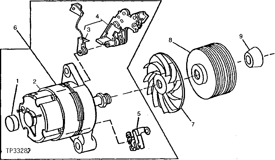 Схема запчастей John Deere 90E - 86 - Alternator, Alternator Fan and Pulley ( - 371667) 1672 Alternator, Regulator & Charging System Wiring
