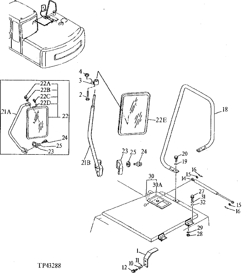 Схема запчастей John Deere 90E - 152 - Covers 1910 Hood Or Engine Enclosure