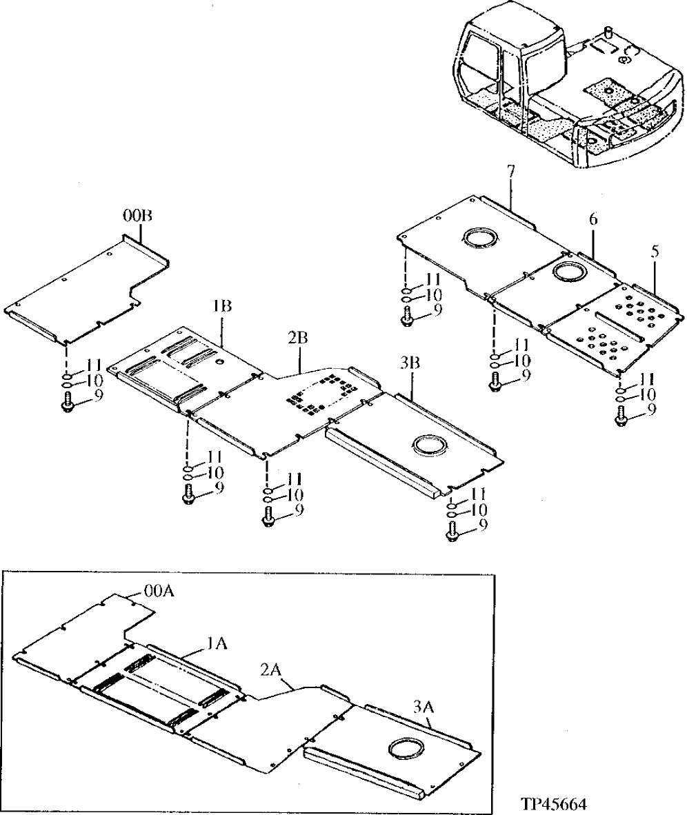 Схема запчастей John Deere 90E - 153 - Covers 1910 Hood Or Engine Enclosure