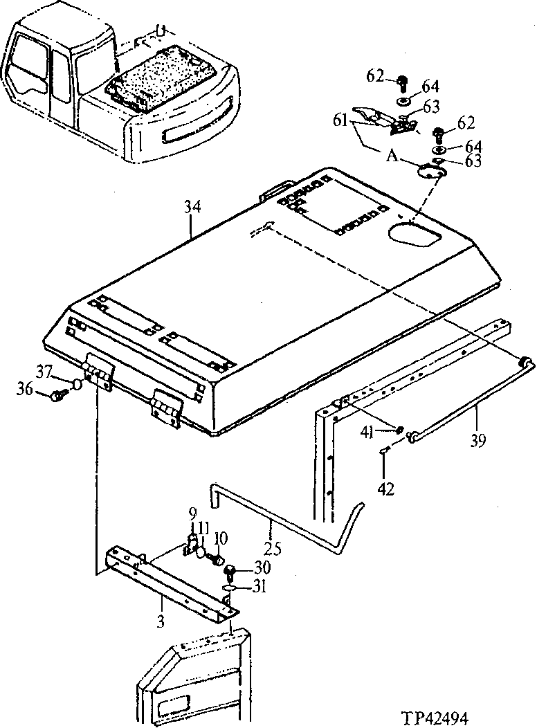 Схема запчастей John Deere 90E - 156 - Covers 1910 Hood Or Engine Enclosure