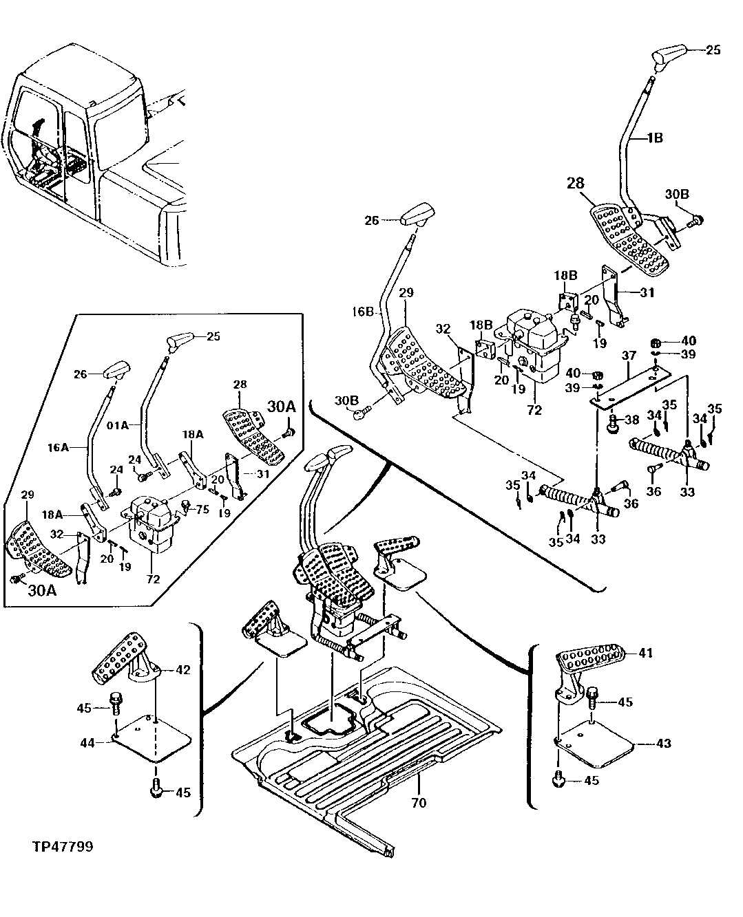 Схема запчастей John Deere 90E - 207 - Brake Pedals, Flat Floor Cab (025000 - ) 3315 Controls Linkage