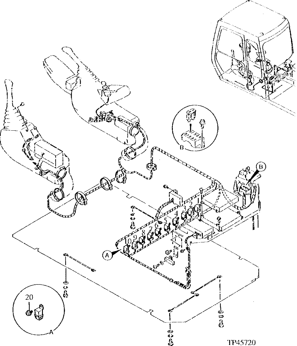 Схема запчастей John Deere 90ELC - 93 - RELAYS (015000 - ) 1674 Wiring Harness And Switches