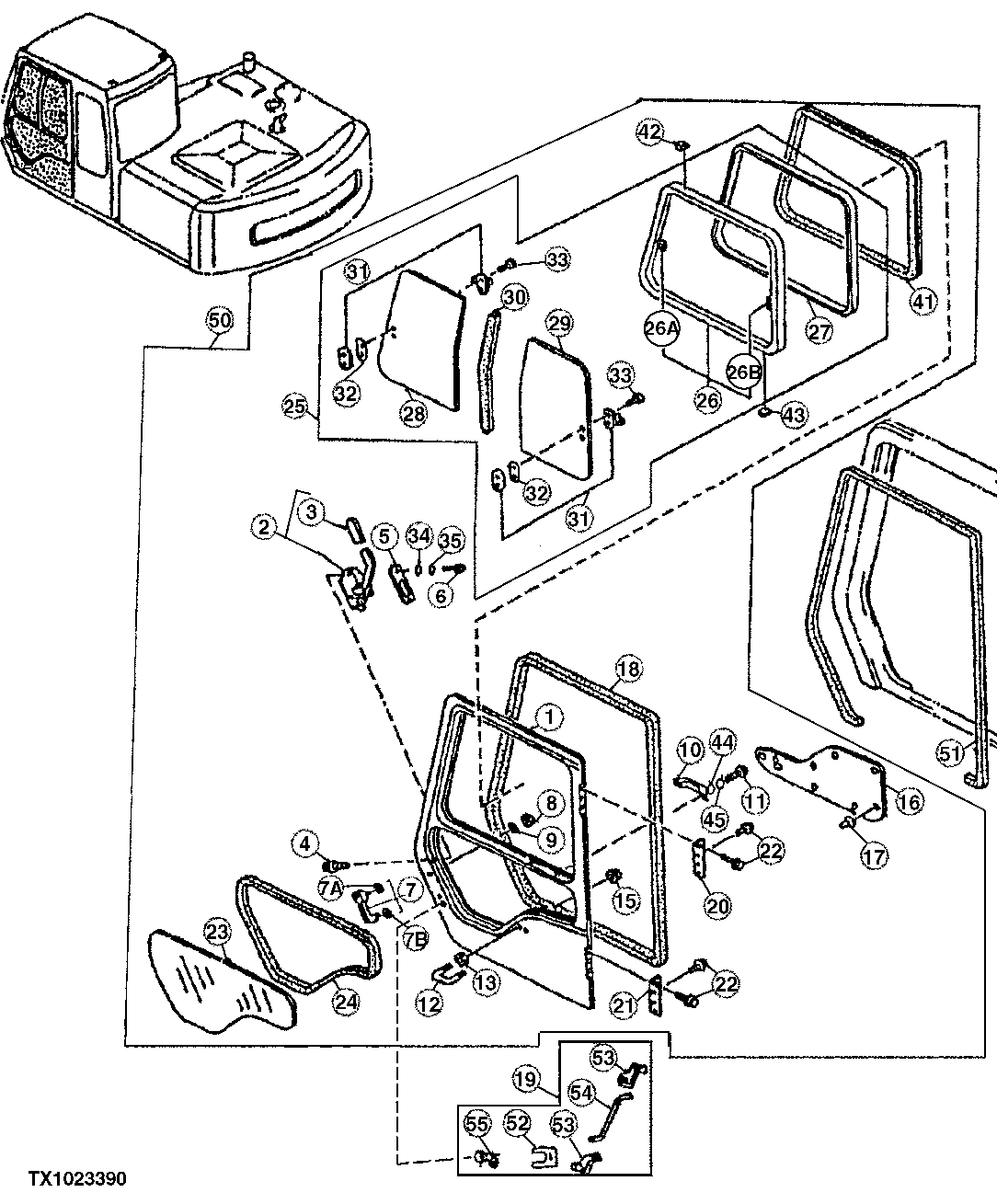 Схема запчастей John Deere 90ELC - 118 - Cab Door 1810 Operator Enclosure