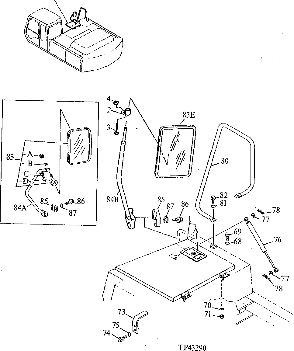 Схема запчастей John Deere 90ELC - 153 - Covers 1910 Hood Or Engine Enclosure