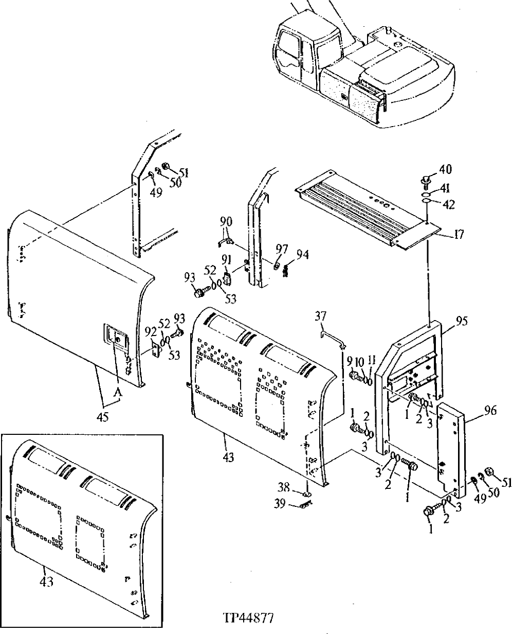 Схема запчастей John Deere 90ELC - 154 - Covers 1910 Hood Or Engine Enclosure