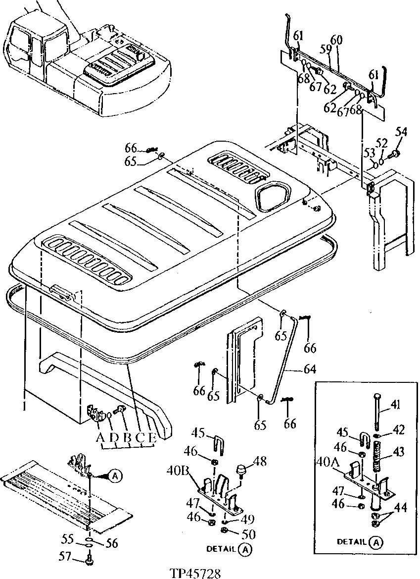 Схема запчастей John Deere 90ELC - 157 - Covers 1910 Hood Or Engine Enclosure