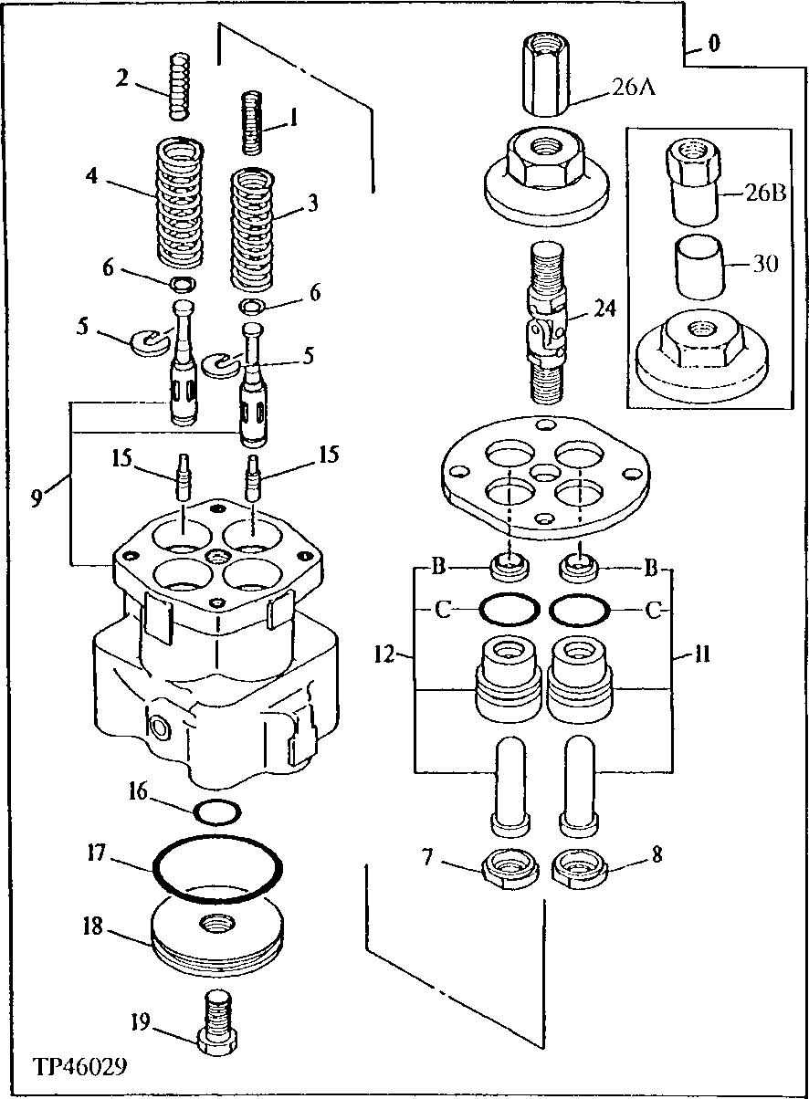 Схема запчастей John Deere 90ELC - 220 - CONTROL LEVER PILOT VALVE 3315 Control Linkage