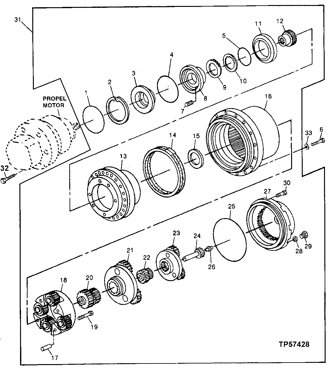 Схема запчастей John Deere 90ELC - 9 - PROPEL PLANETARY DRIVE 0250 AXLE SHAFT, BEARINGS AND REDUCTION GEARS