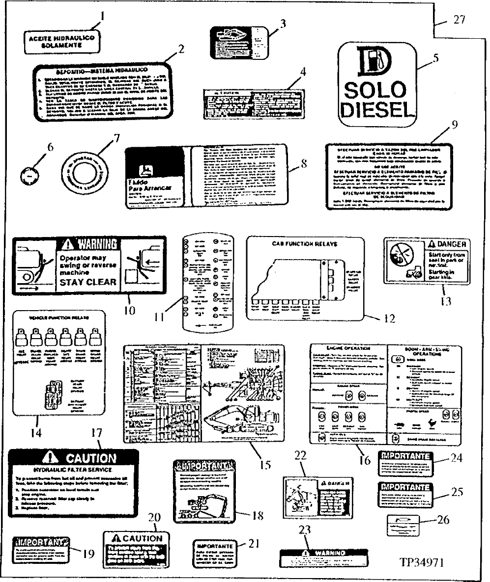 Схема запчастей John Deere 90ELC - 123 - DECAL AND LABEL KIT 1320 VEHICLE FINISH AND TRIM