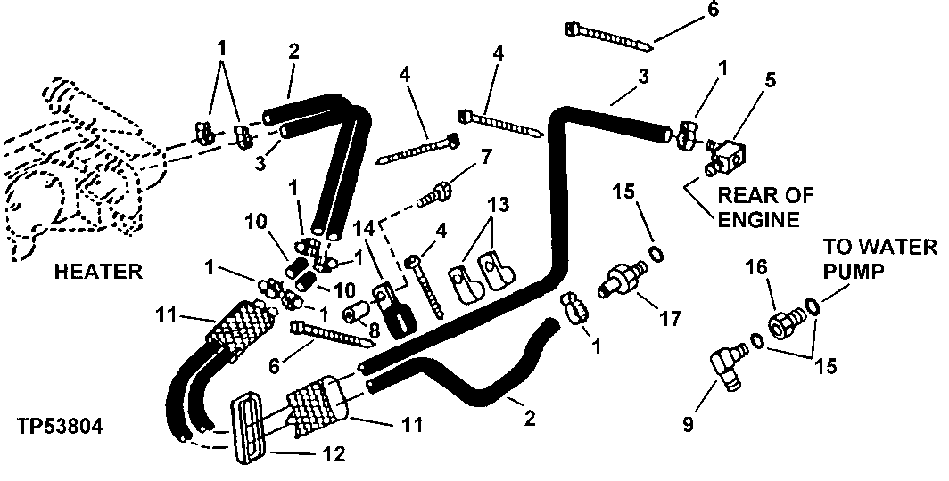 Схема запчастей John Deere 90ELC - 208 - HEATER HOSES AND VALVES (559603 - ) 1830 HEATING AND AIR CONDITIONING