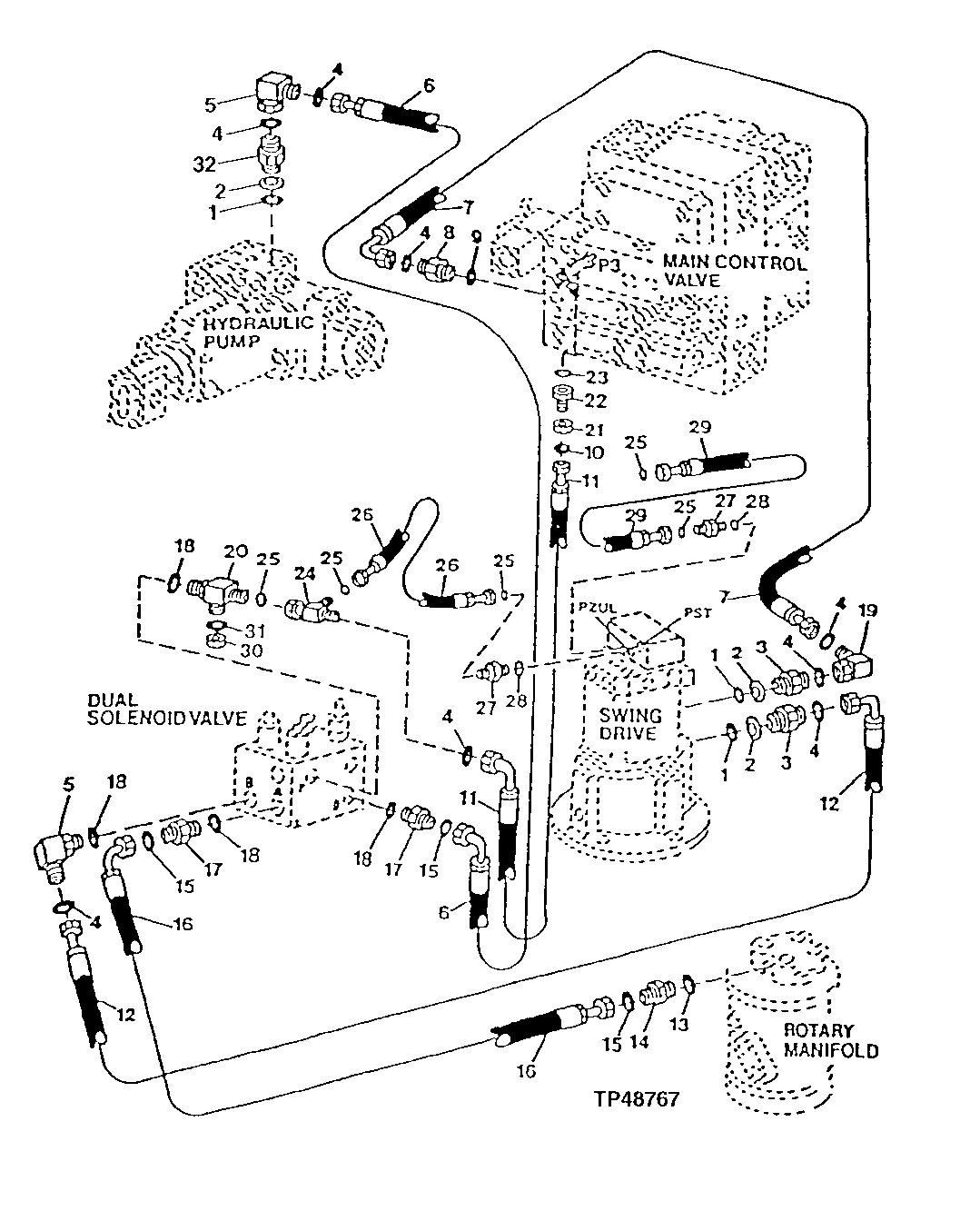 Схема запчастей John Deere 90ELC - 267 - SWING BRAKE LINES ( - 556935) 2160 HYDRAULIC SYSTEM