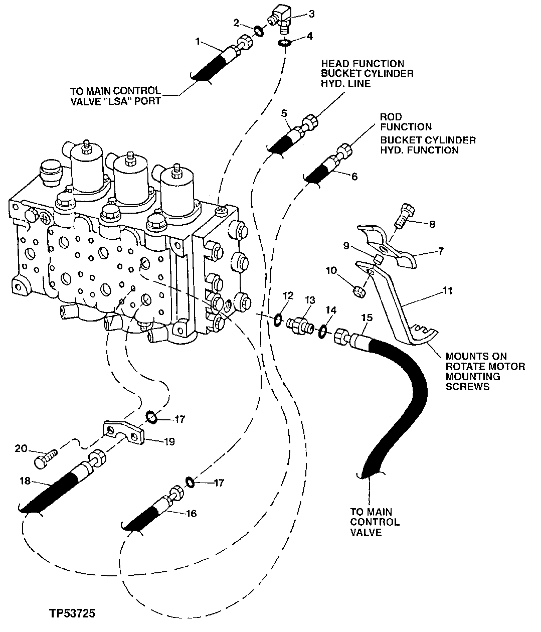 Схема запчастей John Deere 90ELC - 300 - MONOBLOCK VALVE HYDRAULICS (FRONT) (556936 - ) 2160 HYDRAULIC SYSTEM