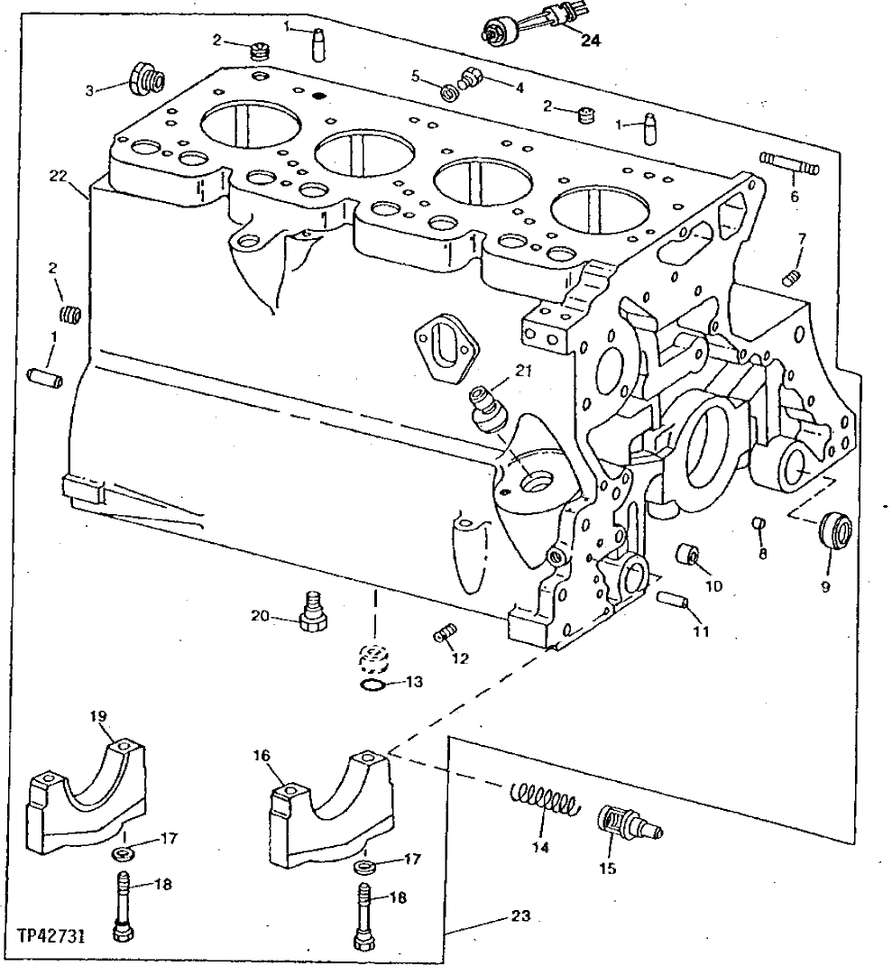 Схема запчастей John Deere 90E - 20 - Cylinder Block And Main Bearing Caps 0404 Cylinder Block 4039DT009 4039DT009