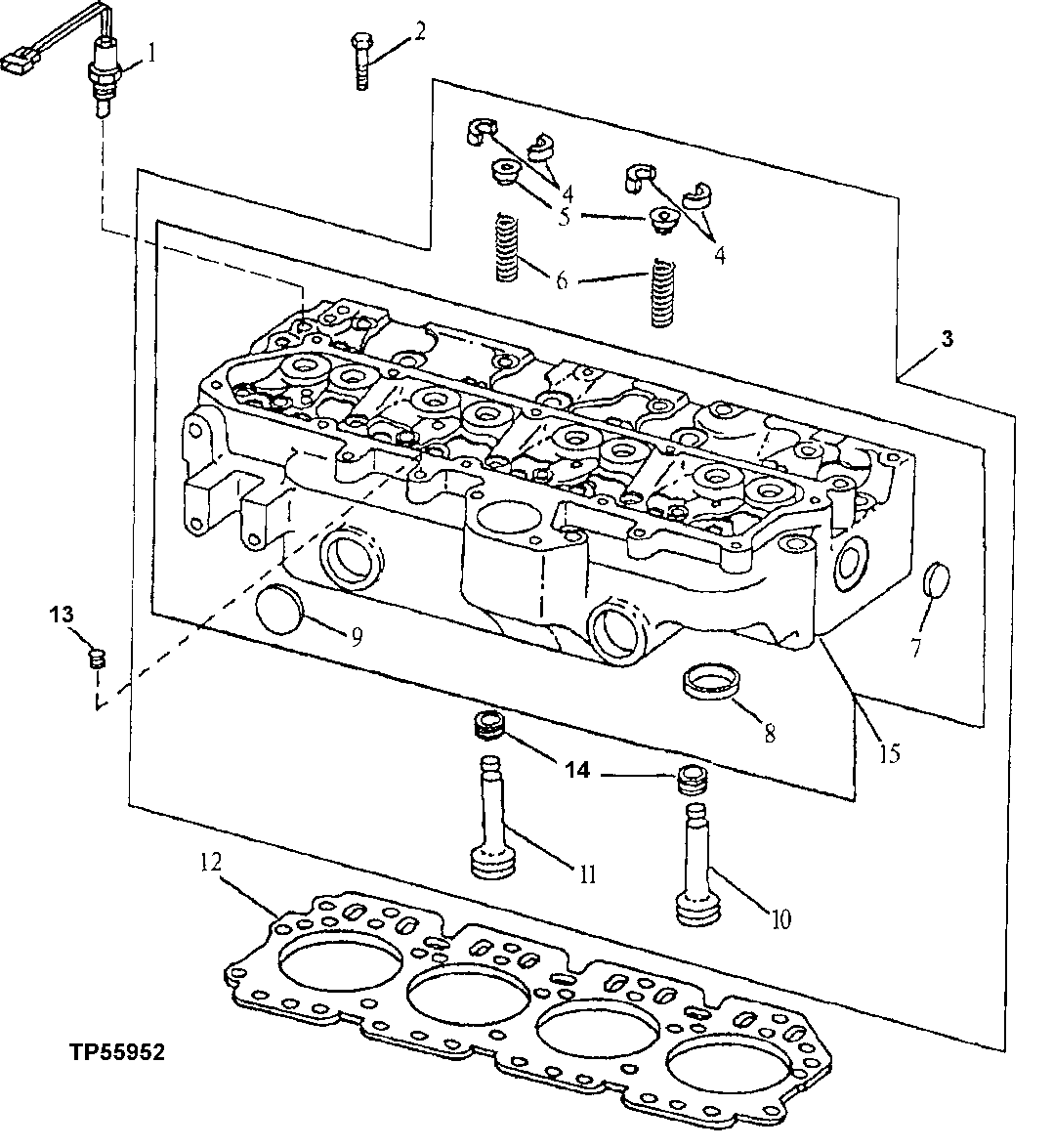 Схема запчастей John Deere 90E - 30 - Cylinder Head, Head Gasket And Valves 0409 Cylinder Head and Valves 4039DT009 4039DT009