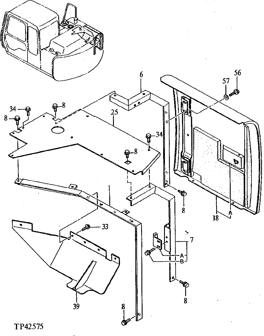 Схема запчастей John Deere 90E - 121 - Covers 1910 Hood Or Engine Enclosure